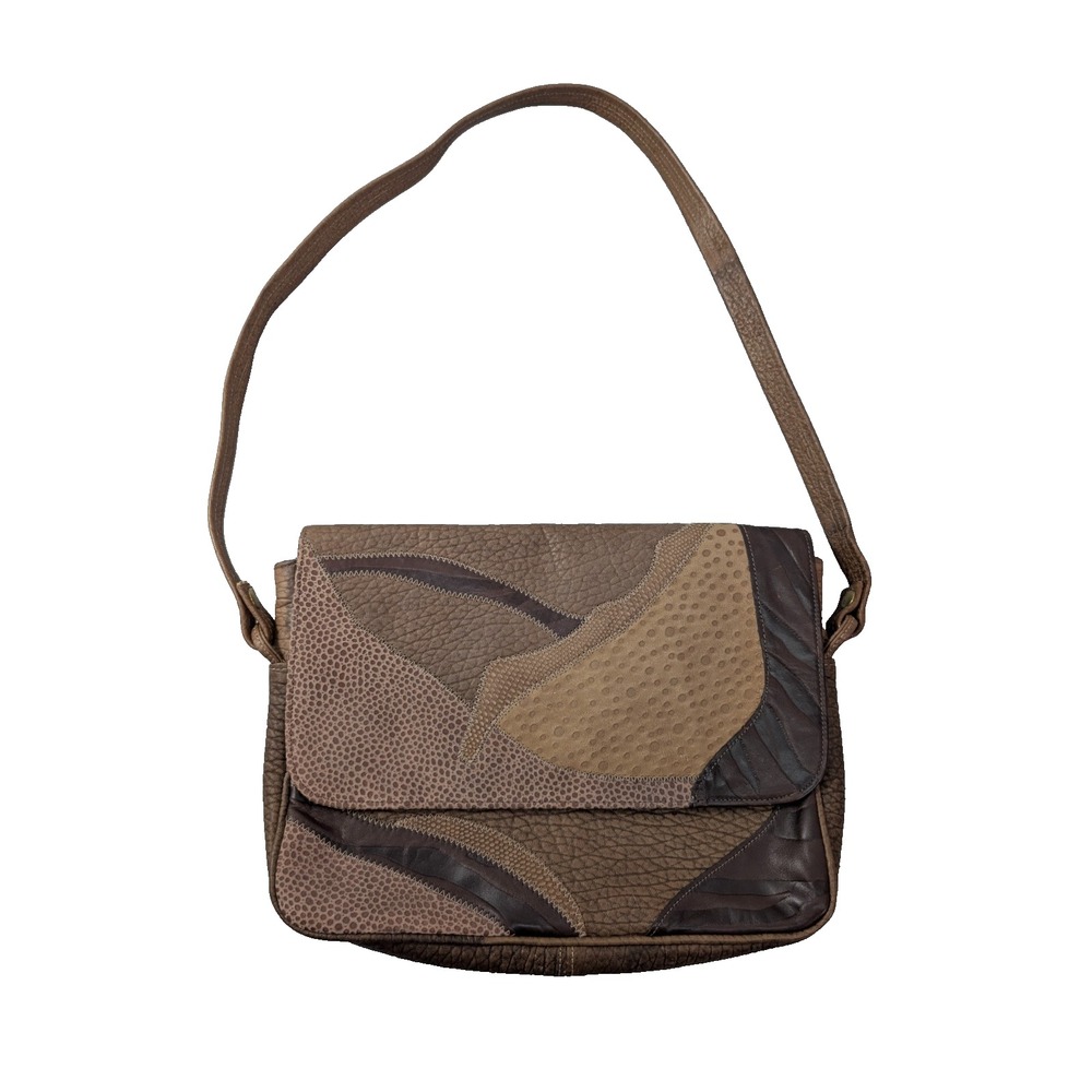 Vintage Brown Purse Leather Bag Patchwork Stitched Retro 90s Size 23"x12"